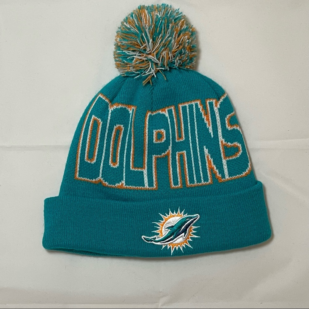Miami Dolphins NFL Pom Pom Knit Beanie Hat Teal One Size Football Winter Cap